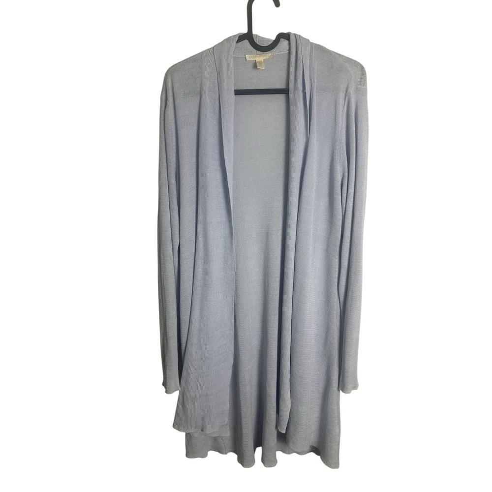 Eileen Fisher Blue Linen Blend Open Front Cardigan Size M Light Blue